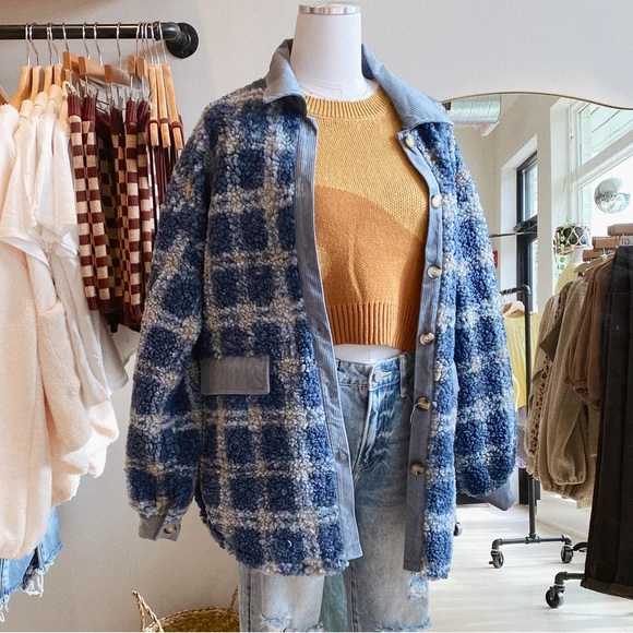 New Bluestone Plaid Teddy Jacket Size Large - Picture 3 of 6